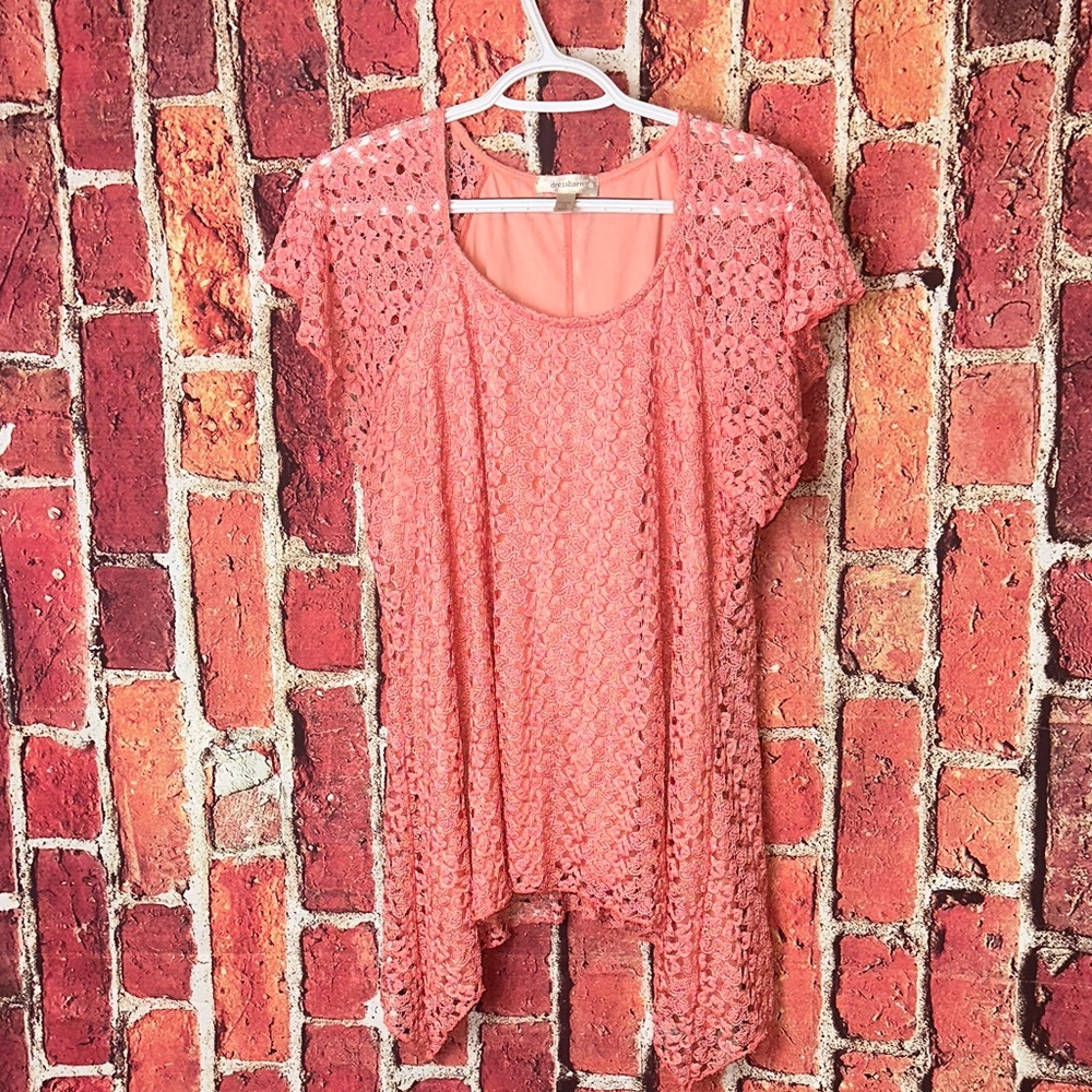 Dressbarn Coral Pink Lace Overlay women’s Top blouse Size 1X